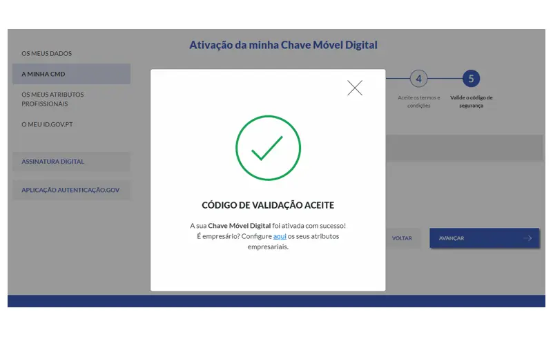 Surgirá uma mensagem de sucesso